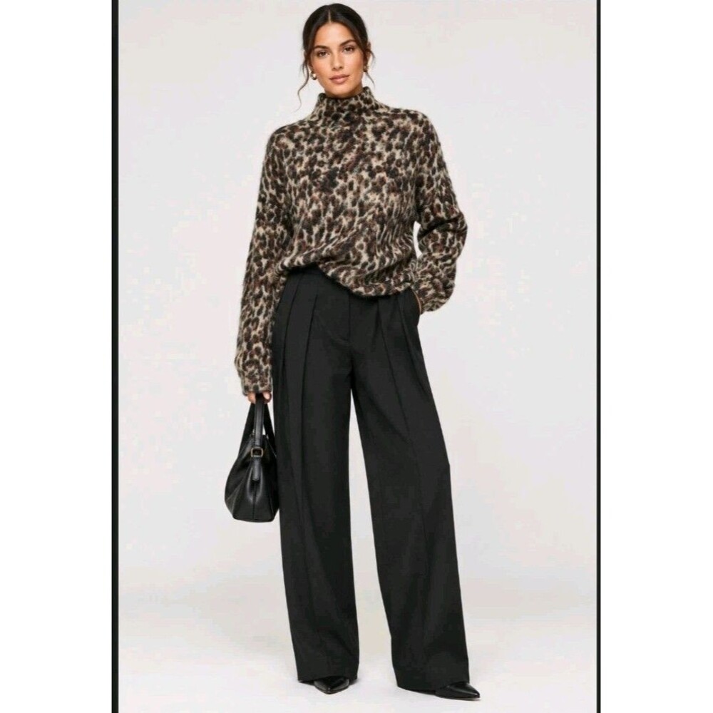 COS Women's Brown Leopard-jacquard Mohair-blend Sweater Size Large Excellent
